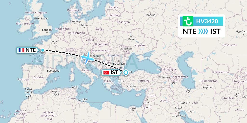 HV3420 Transavia Flight Map: Nantes to Istanbul