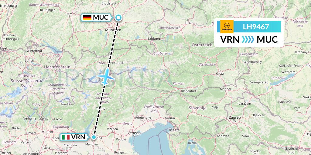 LH9467 Lufthansa Flight Map: Verona to Munich