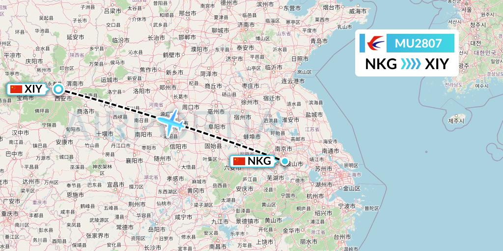 MU2807 China Eastern Airlines Flight Map: Nanjing to Xi'an