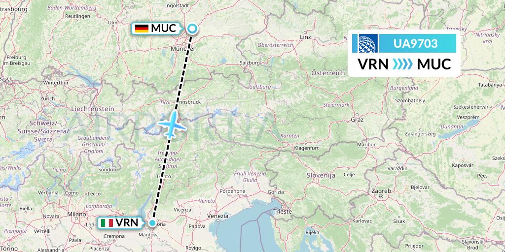 UA9703 United Airlines Flight Map: Verona to Munich