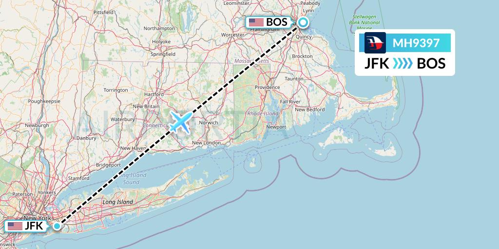 MH9397 Malaysia Airlines Flight Map: New York to Boston