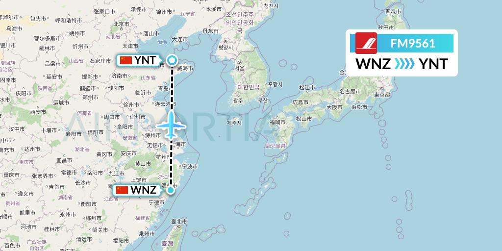 FM9561 Shanghai Airlines Flight Map: Wenzhou to Yantai
