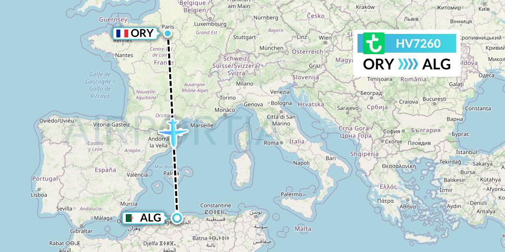 HV7260 Transavia Flight Map: Paris to Algiers