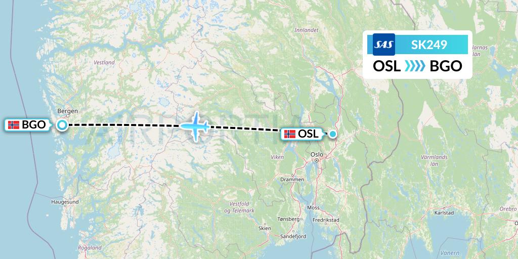 SK249 SAS Flight Map: Oslo to Bergen