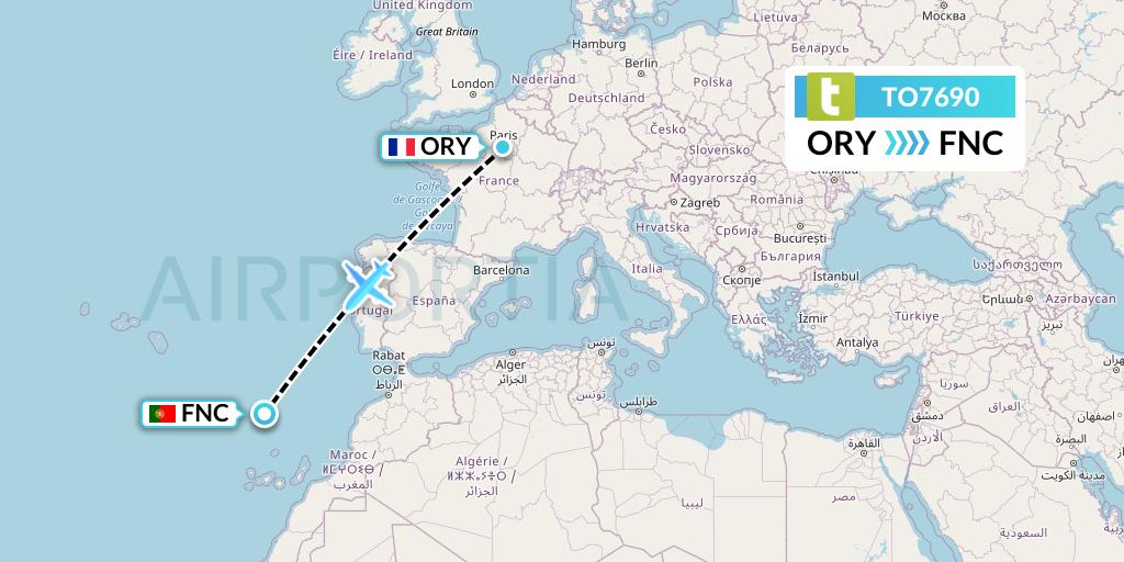 TO7690 Transavia France Flight Map: Paris to Funchal