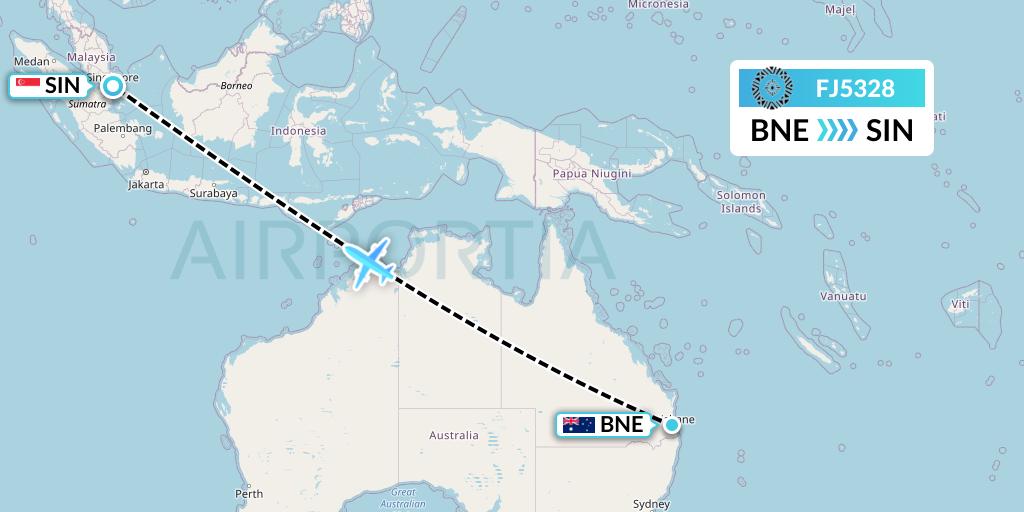 FJ5328 Fiji Airways Flight Map: Brisbane to Singapore