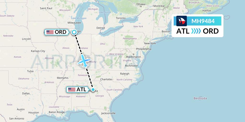 MH9484 Malaysia Airlines Flight Map: Atlanta to Chicago