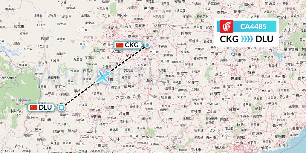 CA4485 Air China Flight Map: Chongqing to Dali