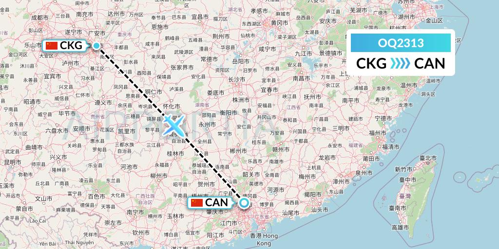 OQ2313 Chongqing Airlines Flight Map: Chongqing to Guangzhou