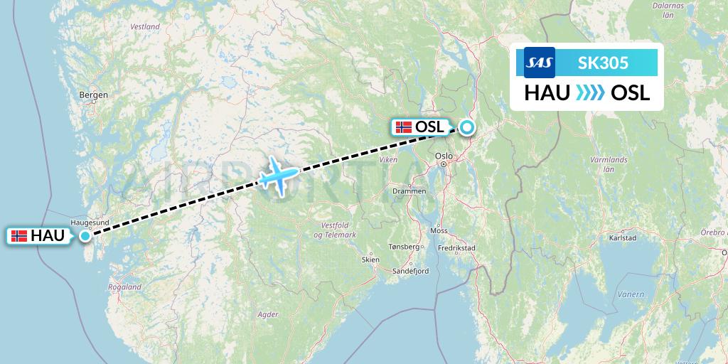 SK305 SAS Flight Map: Haugesund to Oslo
