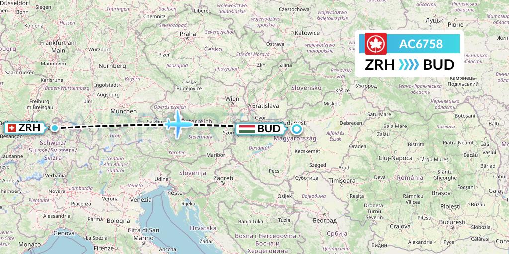 AC6758 Air Canada Flight Map: Zurich to Budapest