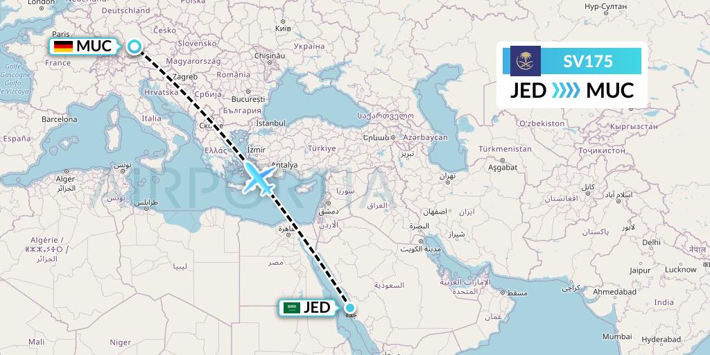 SV175 Saudi Arabian Airlines Flight Map: Jeddah to Munich