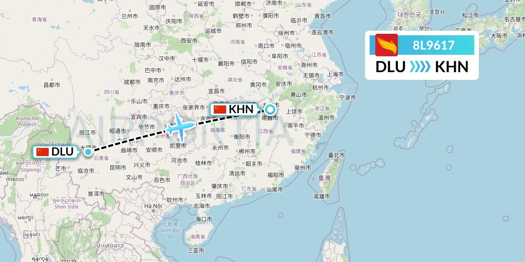 8L9617 Lucky Air Flight Map: Dali to Nanchang