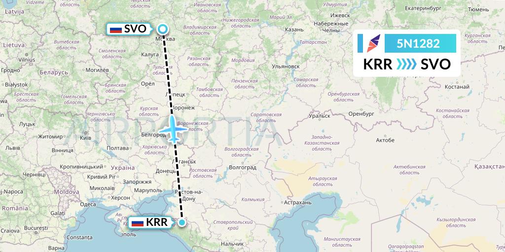 5N1282 Nordavia Flight Map: Krasnodar to Moscow
