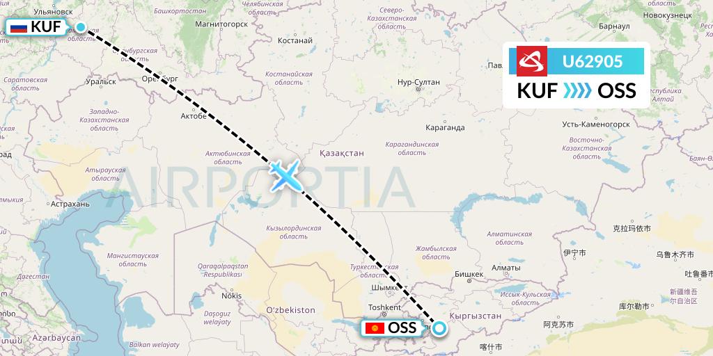 U62905 Ural Airlines Flight Map: Samara to Osh