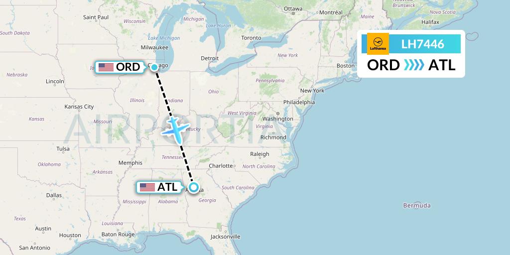 LH7446 Lufthansa Flight Map: Chicago to Atlanta