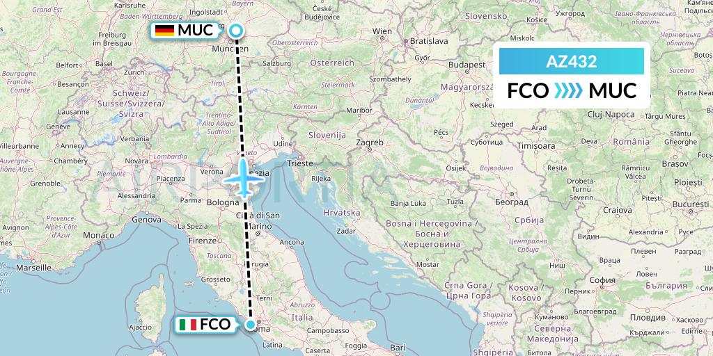 AZ432 ITA Airways Flight Map: Rome to Munich