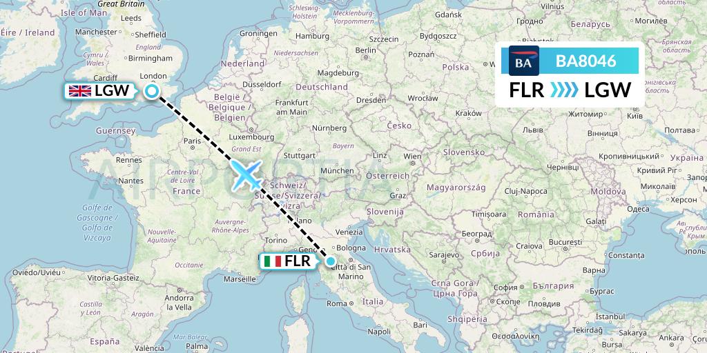 BA8046 British Airways Flight Map: Florence to London