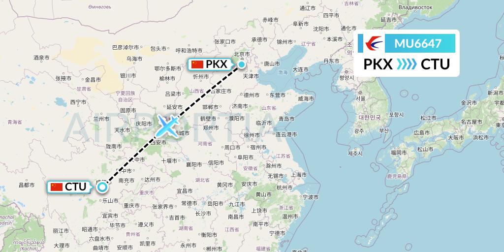 MU6647 China Eastern Airlines Flight Map: Beijing to Chengdu
