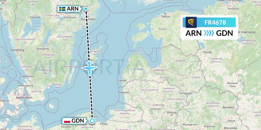 FR4678 Ryanair Flight Map: Stockholm to Gdansk