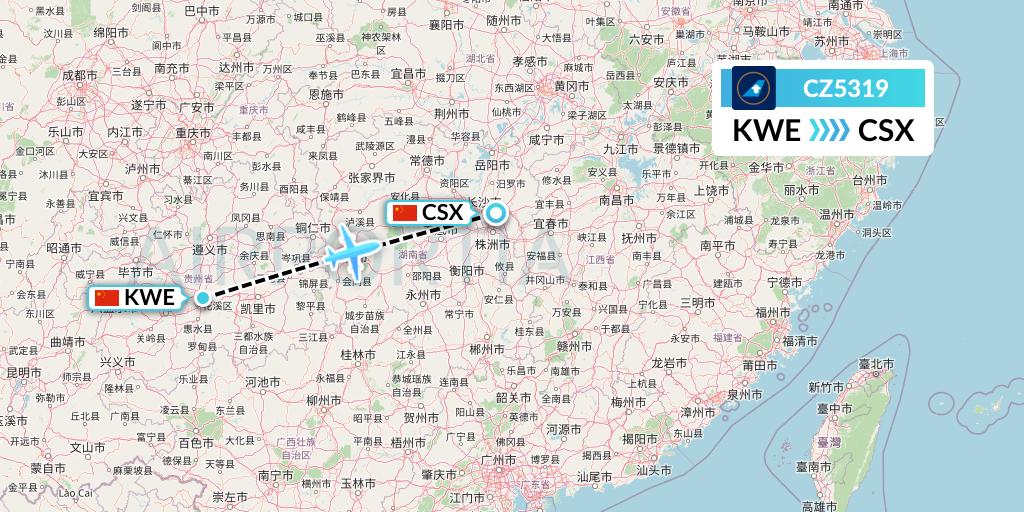 CZ5319 China Southern Airlines Flight Map: Guiyang to Changsha