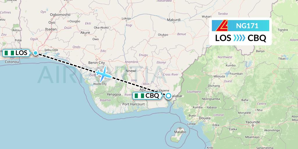 NG171 Aero Contractors Flight Map: Lagos to Calabar