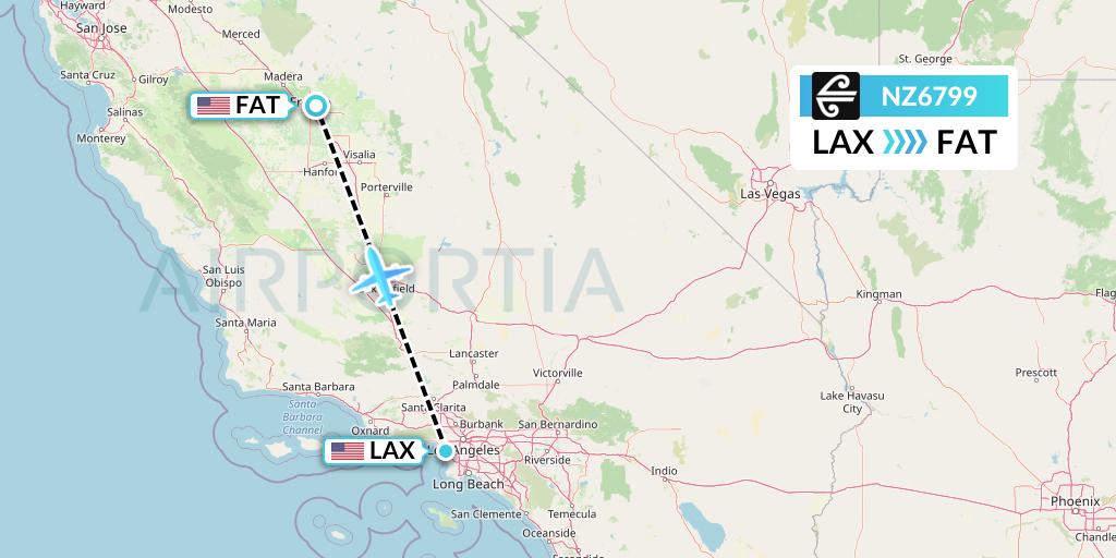 NZ6799 Air New Zealand Flight Map: Los Angeles to Fresno