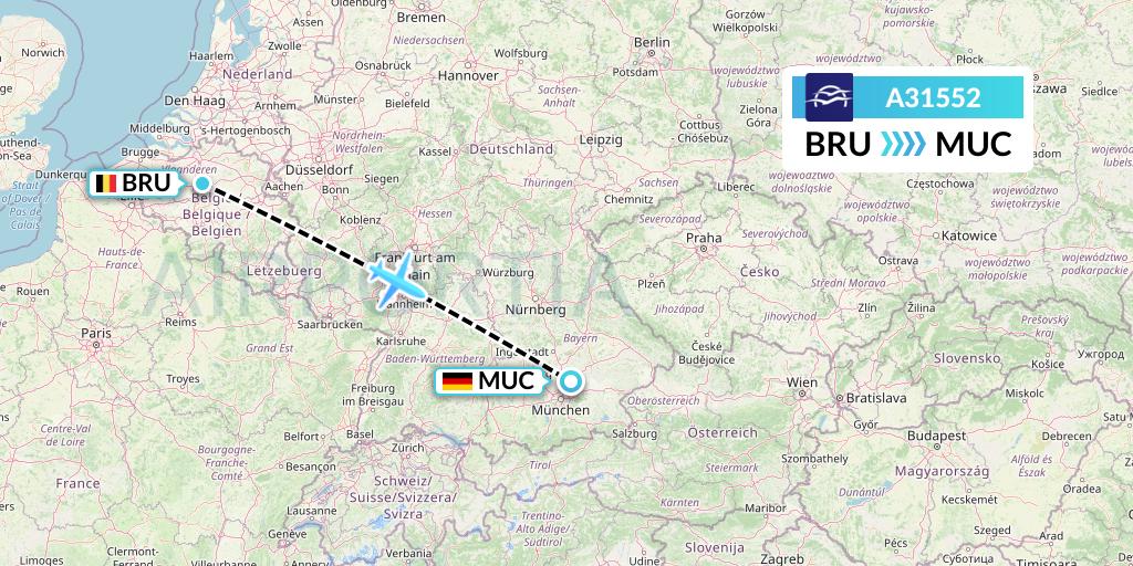 A31552 Aegean Airlines Flight Map: Brussels to Munich