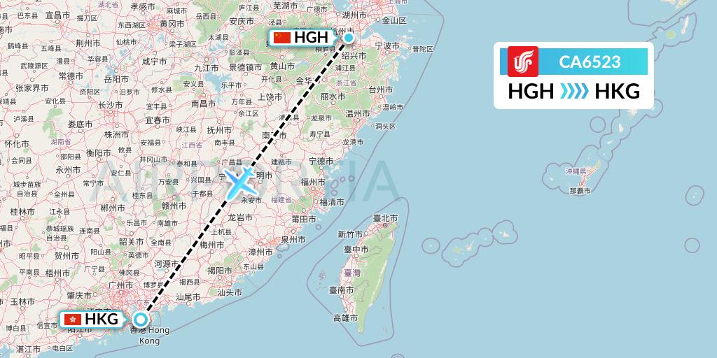 CA6523 Air China Flight Map: Hangzhou to Hong Kong