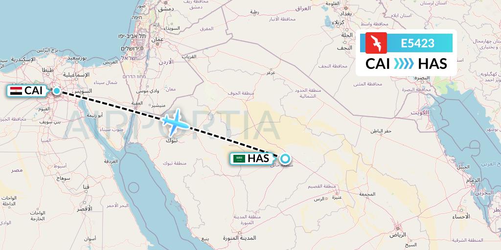 E5423 Air Arabia Egypt Flight Map: Cairo to Ha'il
