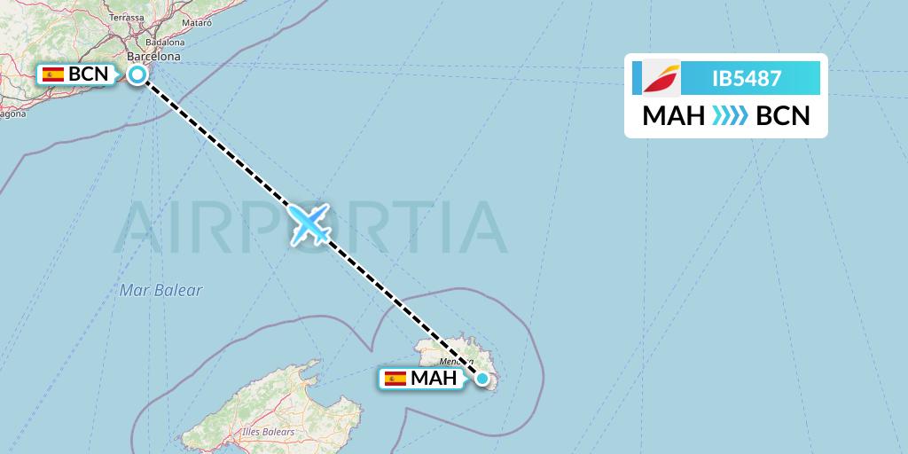 IB5487 Iberia Flight Map: Mahon to Barcelona