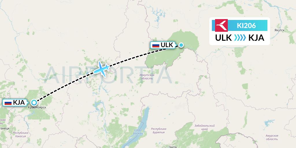 KI206 Krasavia Flight Map: Lensk to Krasnoyarsk