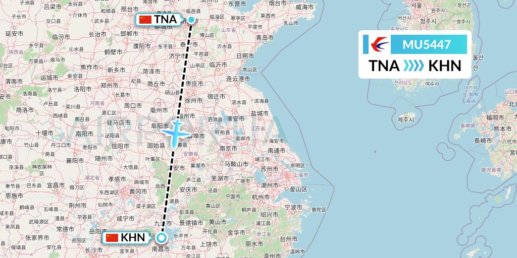 MU5447 China Eastern Airlines Flight Map: Jinan to Nanchang