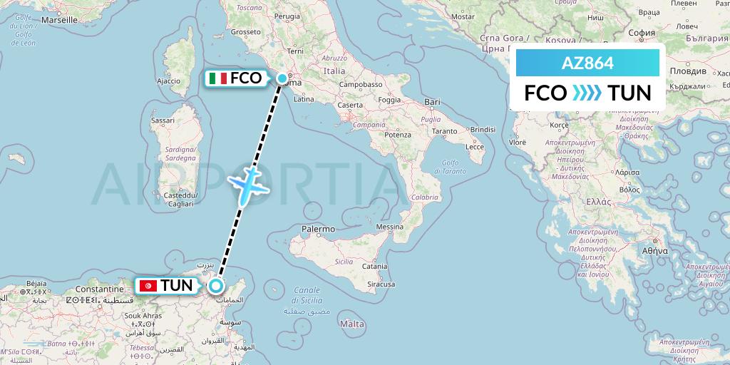 AZ864 ITA Airways Flight Map: Rome to Tunis