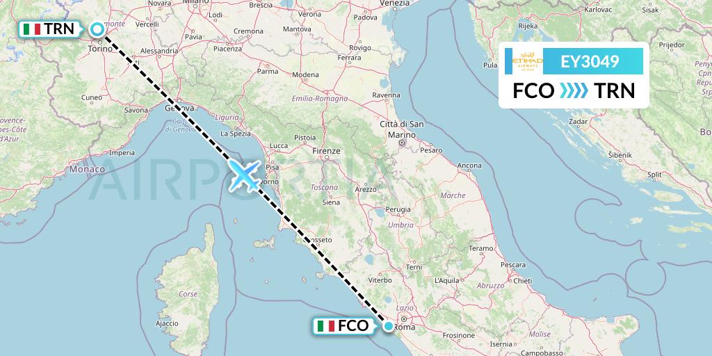 EY3049 Etihad Airways Flight Map: Rome to Turin