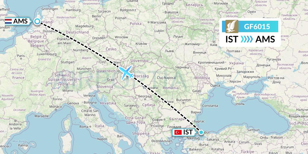 GF6015 Gulf Air Flight Map: Istanbul to Amsterdam