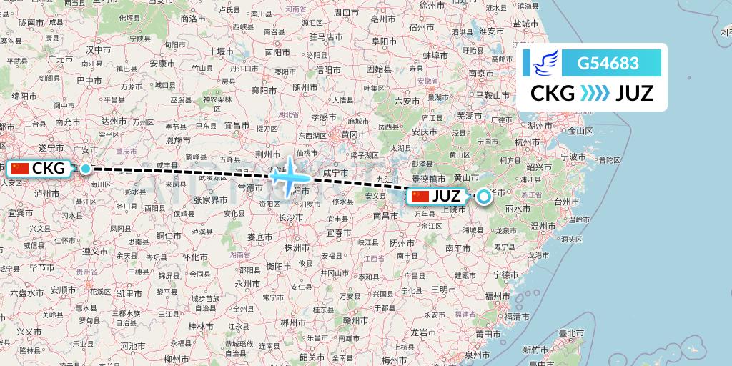 G54683 China Express Airlines Flight Map: Chongqing to Quzhou