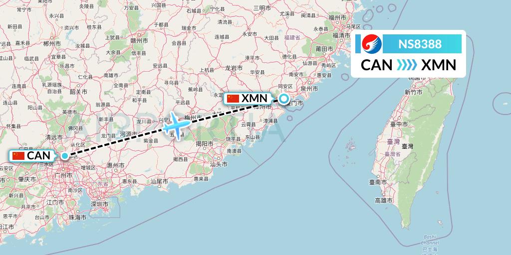 NS8388 Hebei Airlines Flight Map: Guangzhou to Xiamen