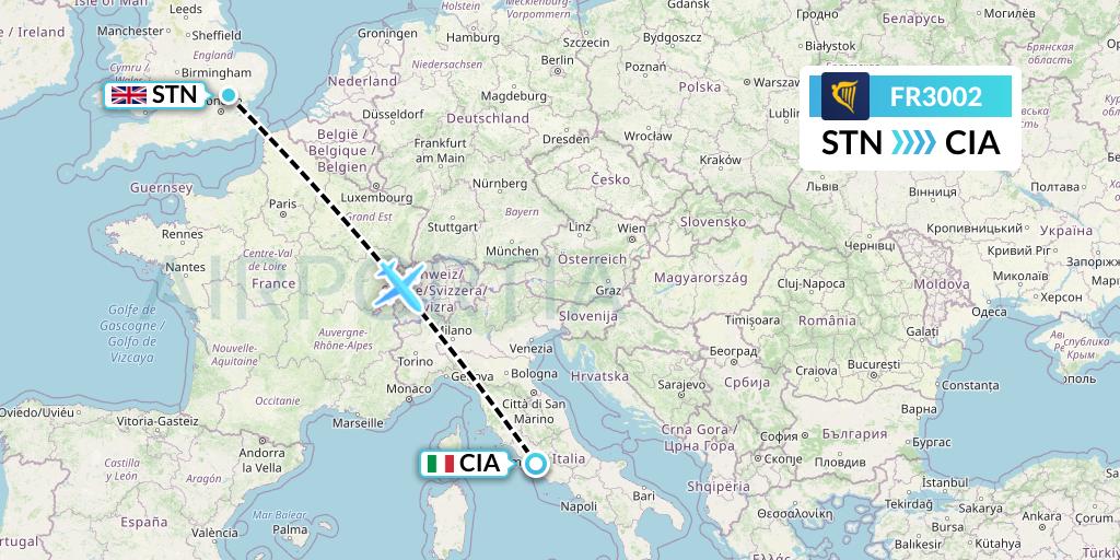 FR3002 Ryanair Flight Map: London to Rome