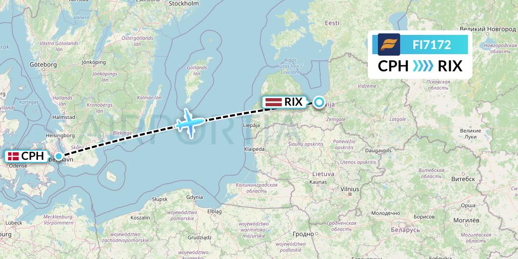 FI7172 Icelandair Flight Map: Copenhagen to Riga