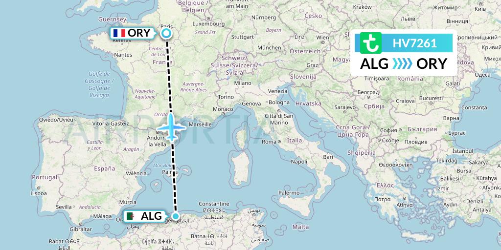 HV7261 Transavia Flight Map: Algiers to Paris