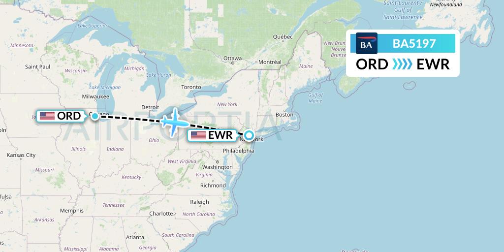 BA5197 British Airways Flight Map: Chicago to New York