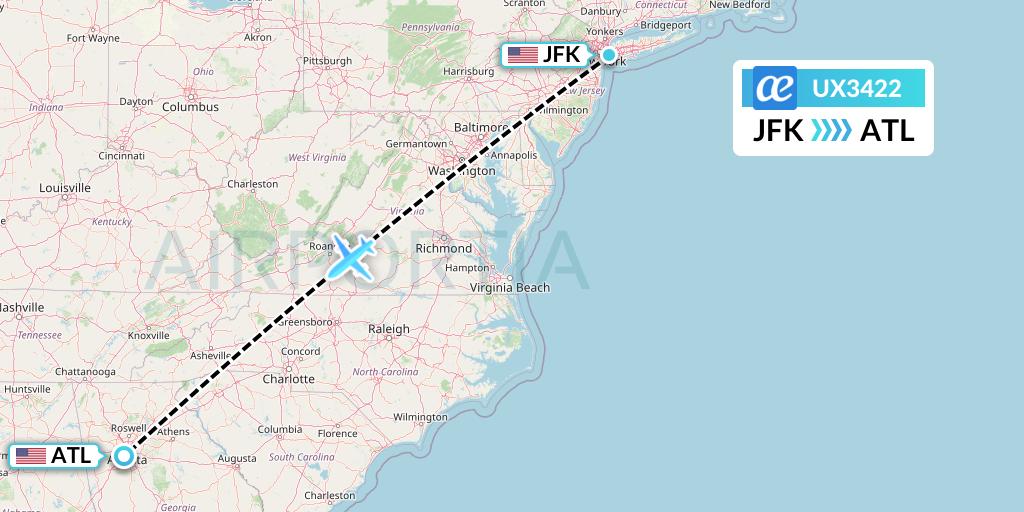 UX3422 Air Europa Flight Map: New York to Atlanta