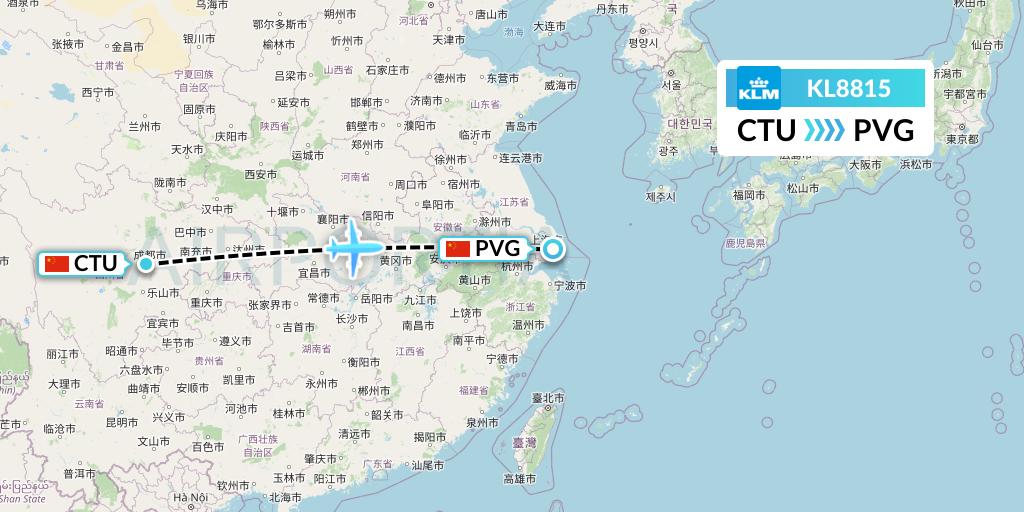 KL8815 KLM Flight Map: Chengdu to Shanghai