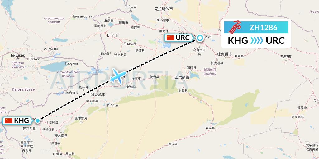 ZH1286 Shenzhen Airlines Flight Map: Kashgar to Urumqi