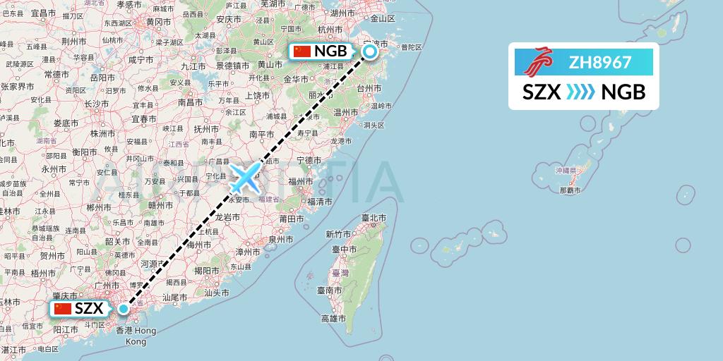 ZH8967 Shenzhen Airlines Flight Map: Shenzhen to Ningbo