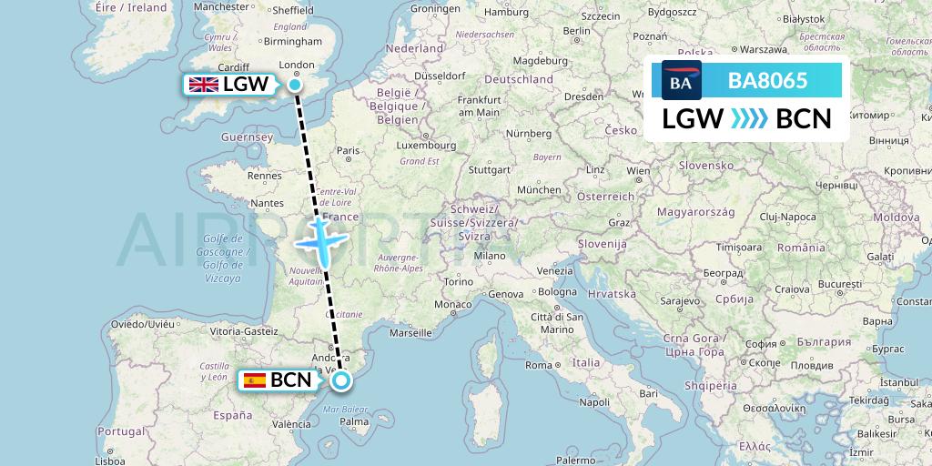 BA8065 British Airways Flight Map: London to Barcelona