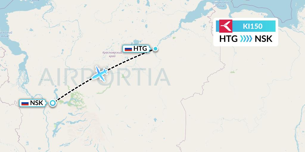 KI150 Krasavia Flight Map: Khatanga to Norilsk