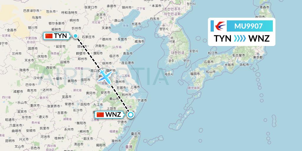 MU9907 China Eastern Airlines Flight Map: Taiyuan to Wenzhou