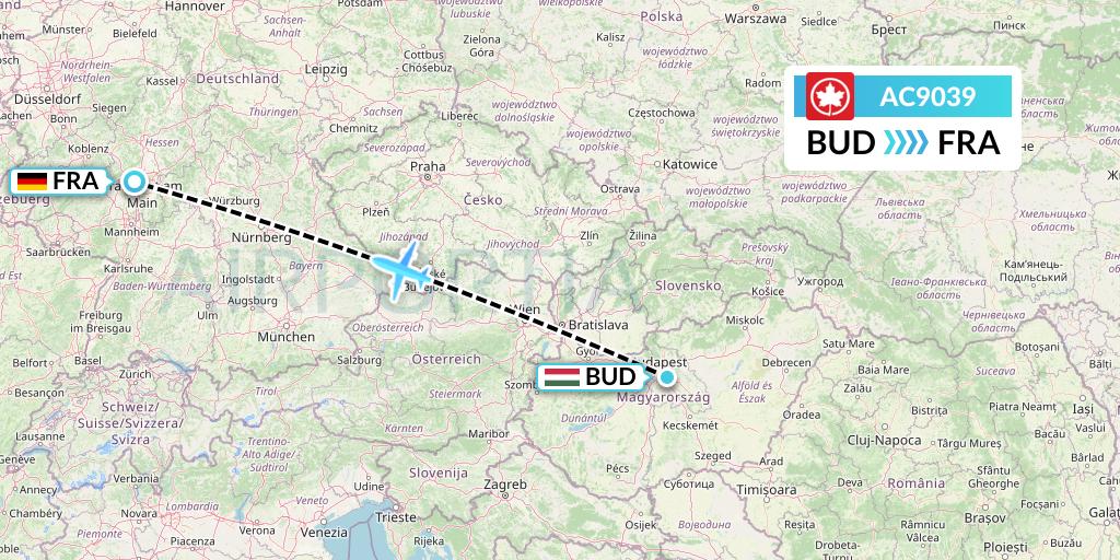 AC9039 Air Canada Flight Map: Budapest to Frankfurt